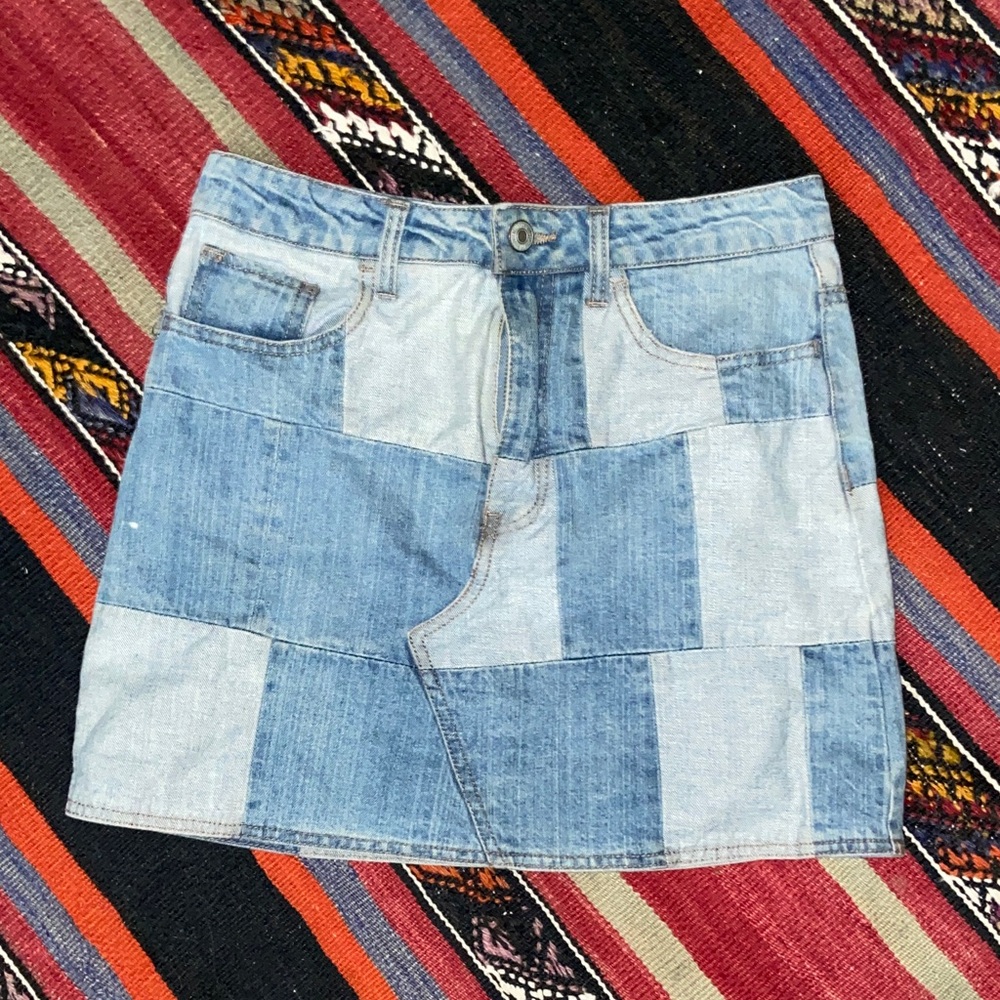 Patchwork Denim Mini Skirt